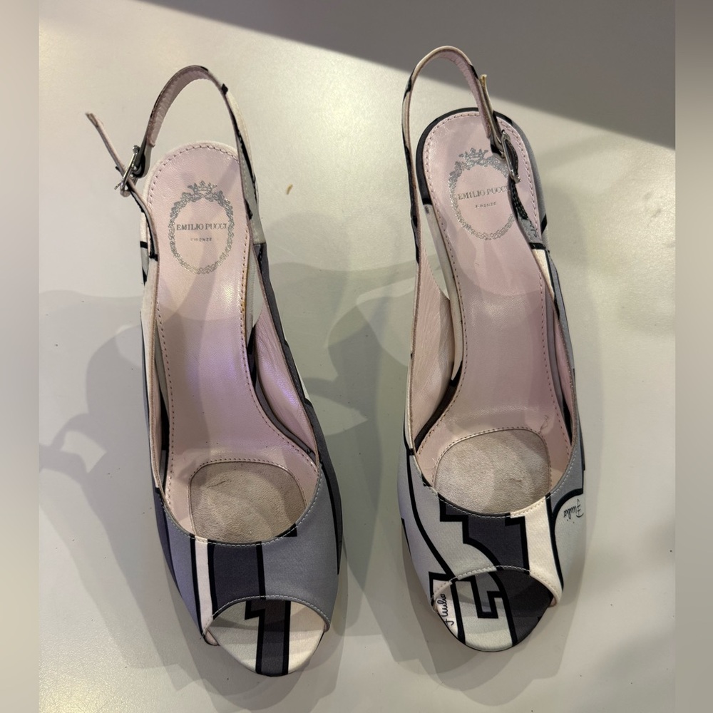 Emilio Pucci Black and White Slingback Heels